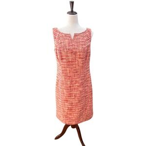 Talbots Women's Size 10 Tweed Sheath Dress Sleeveless V Neck Coral‎ Pink Orange